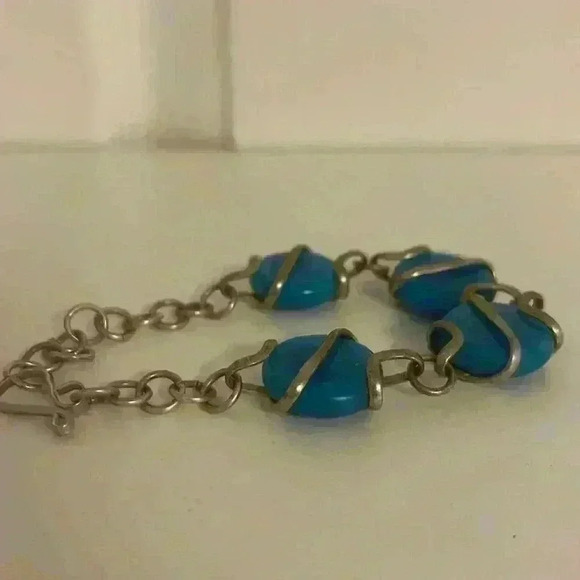 Sterling Silver Vintage 80s Italian Blue Glass Bracelet - Picture 7 of 15
